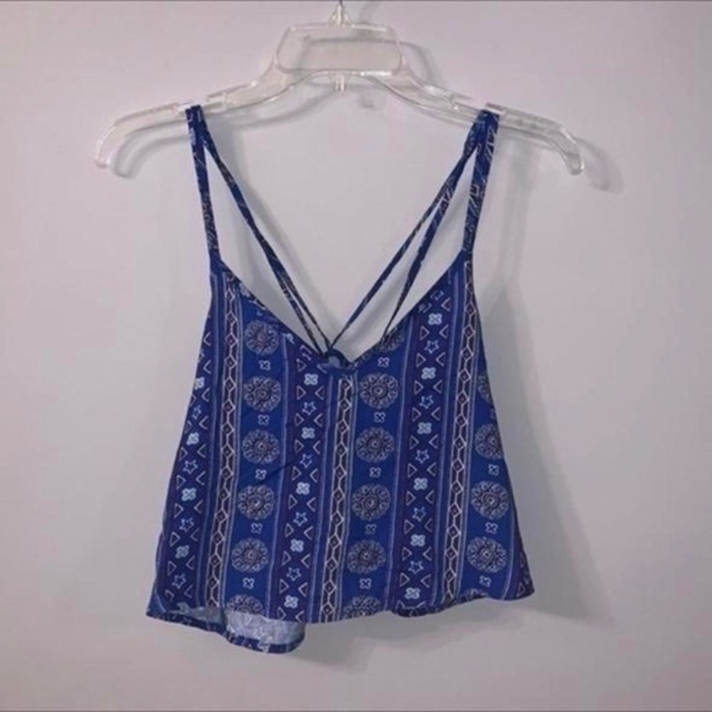 Blue tank top cropped geometric pattern Hollister co small